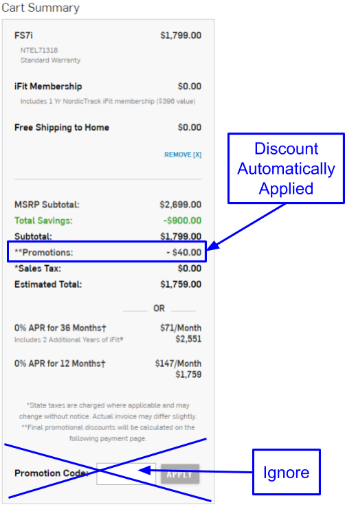 Elliptical page checkout - NordicTrack Promo Codes